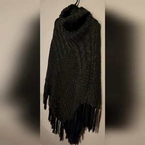 Sweater shawl with turtleneck, size large, with fringe, barely worn